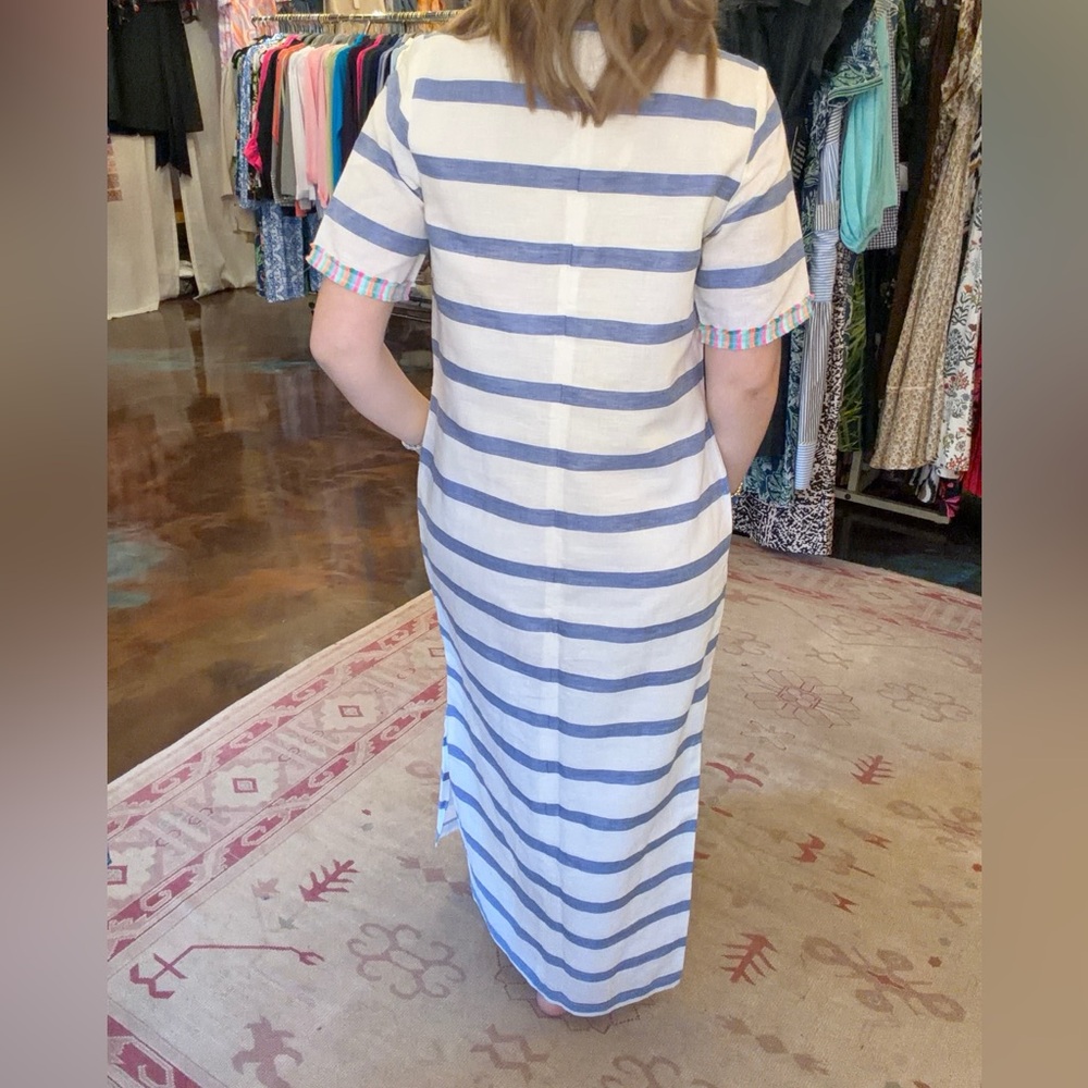 VILAGALLO- capri blue stripe dress NET - Picture 3 of 4